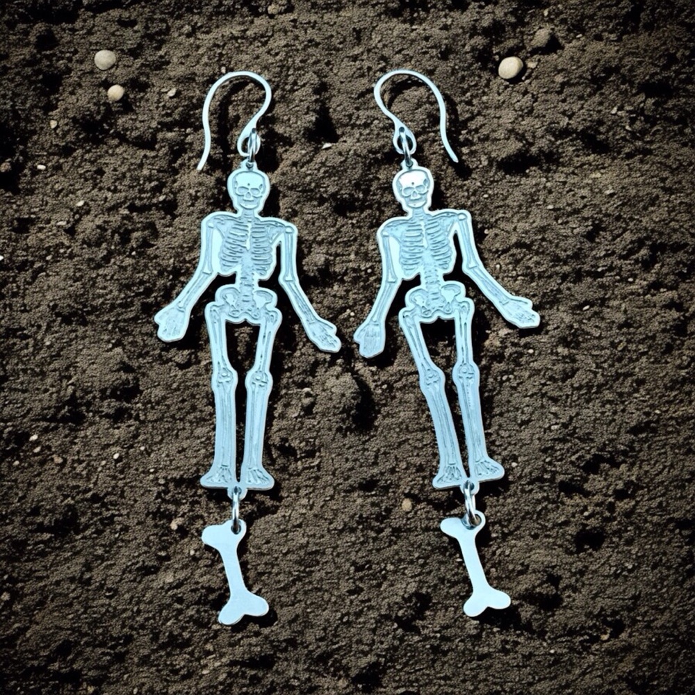 🆕 Skeleton and Bones Laser Etched Earrings  Stainless Steel